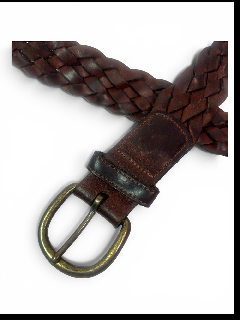 Vintage Brown Weave Leather Belt, Unisex, 41” long Adjustable